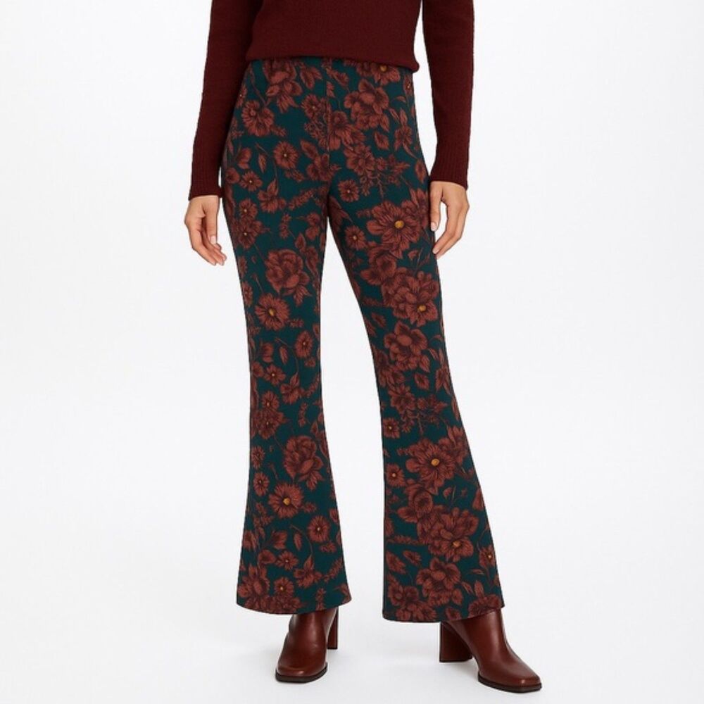 NWT Zara Bellbottom Pants Fall Floral Print Retro Flare Leg Pant Size Large NEW